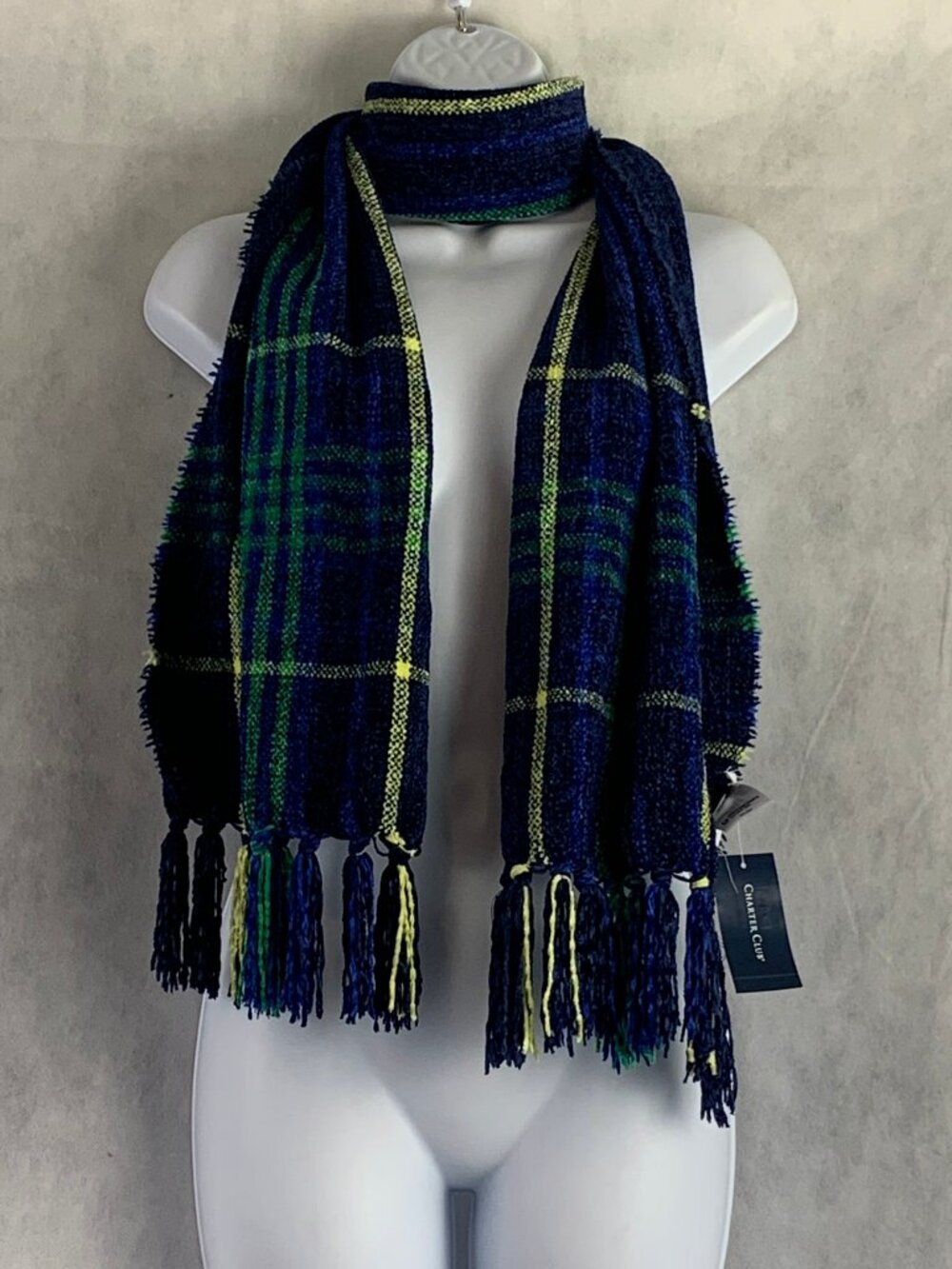 Charter Club Women's Patterned Wrap Scarf, Blue Multi Plaid, One Size
